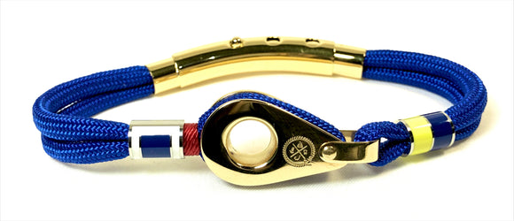 Double Cord Royal Blue With SS Pulley w Shackle & Flags Gold