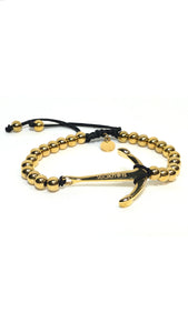 Med SS Beads Bracelet with Anchor Gold