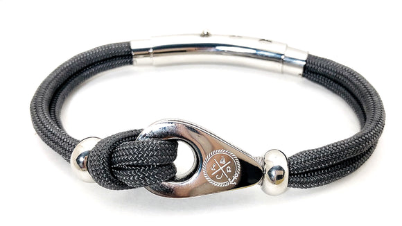 Double Cord Gray Bracelet with SS Pulley & Beads Silver