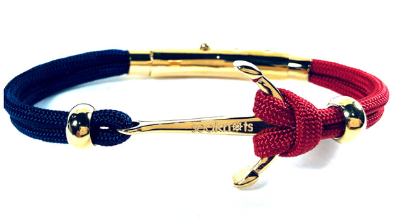 Double Cord Navy / Red with SS Anchor & Beads Gold