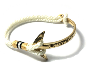 Double Cord Off White Bracelet with SS Half Bangle Anchor Gold