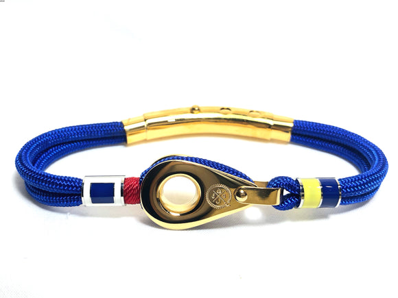 Double Cord Royal Blue With SS Pulley w Shackle & Flags Gold