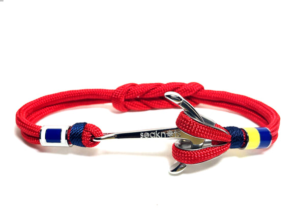 Double Cord Red With SS Anchor & Flags Silver