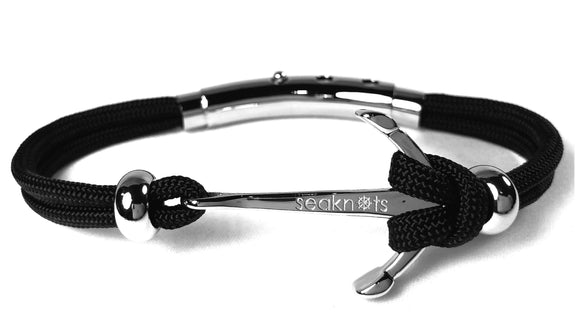 Double Cord Black with SS Anchor & Beads Silver