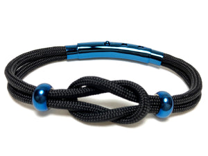 Double Cord Black with Knot & SS Beads Blue