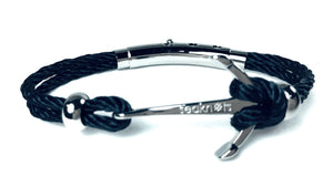 Double Cord Black Rope with SS Anchor & Beads Silver