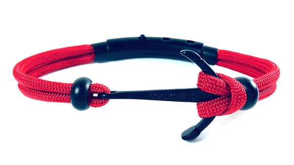 Double Cord Red with SS Anchor & Beads Black Matte