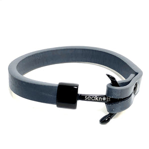 Gray Leather Bracelet with Black Anchor