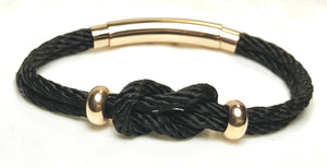 Double Cord Black Rope with Knot & SS Beads Gold