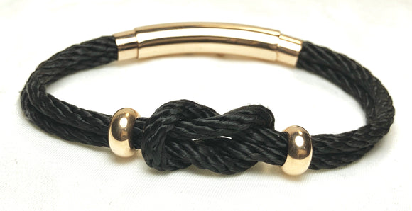 Double Cord Black Rope with Knot & SS Beads Gold