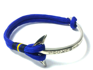 Double Cord Royal Blue Bracelet with SS Half Bangle Anchor Silver