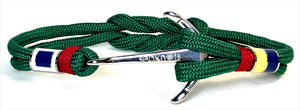 Double Cord Green With SS Anchor & Flags Silver