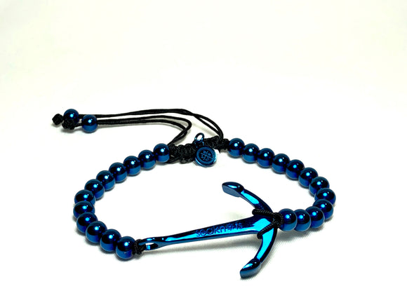 Med SS Beads Bracelet With Anchor Blue