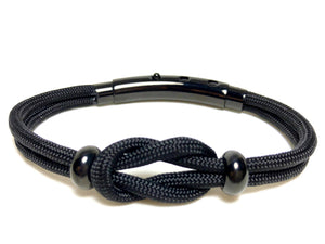 Double Cord Black with Knot & SS Beads Black