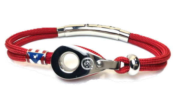 Double Cord Red with SS Pulley w Shackle & PR Flag Silver