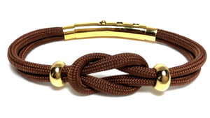 Double Cord Brown with Knot & SS Beads Gold