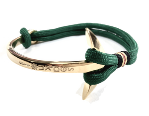 Double Cord Green Bracelet with SS Half Bangle Anchor Gold