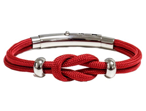 Double Cord Red with Knot & SS Beads Silver