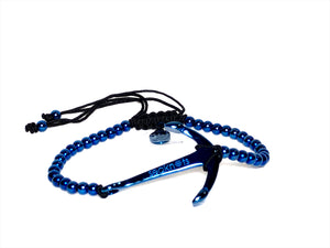 Small SS Beads Bracelet With Anchor  Blue