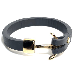 Gray Leather Bracelet with Gold Anchor