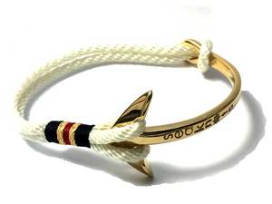 Double Cord  White Bracelet with SS Half Bangle Anchor Gold