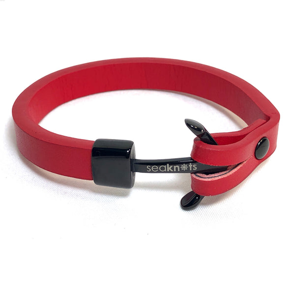 Red Leather Bracelet with Black Anchor