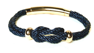 Double Cord Navy Rope with Knot & SS Beads Gold