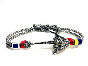 Double Cord Gray Rope With SS Anchor & Flags Silver