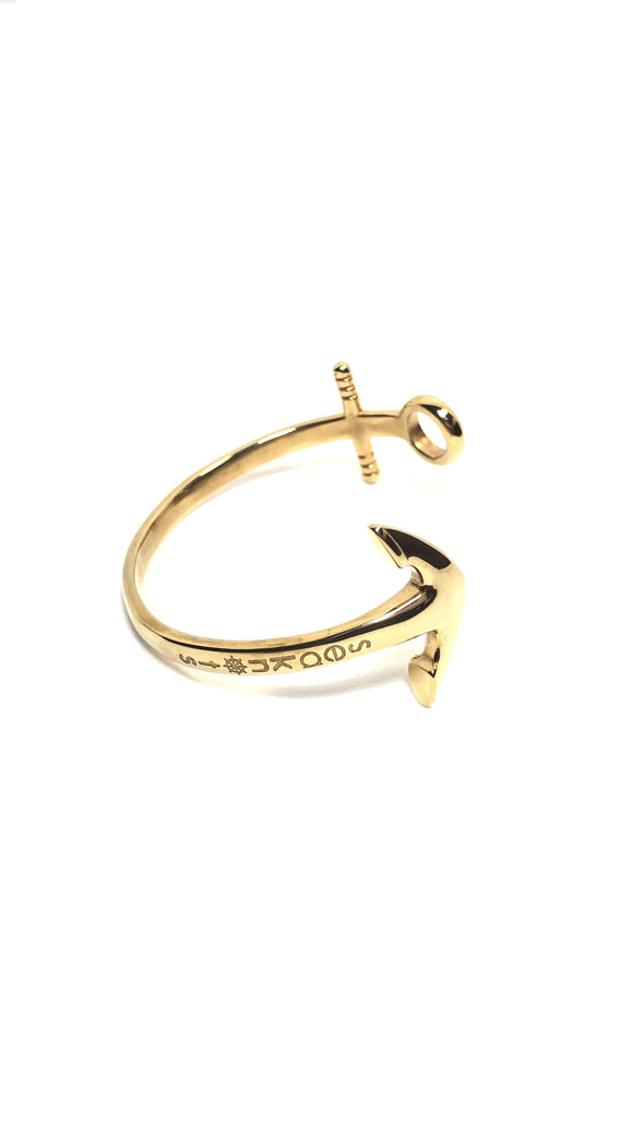 Stainless Steel Open Anchor Bangle Gold