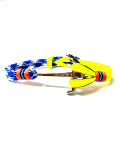 Double Cord Neon Yellow / Royal - White with SS Anchor Silver