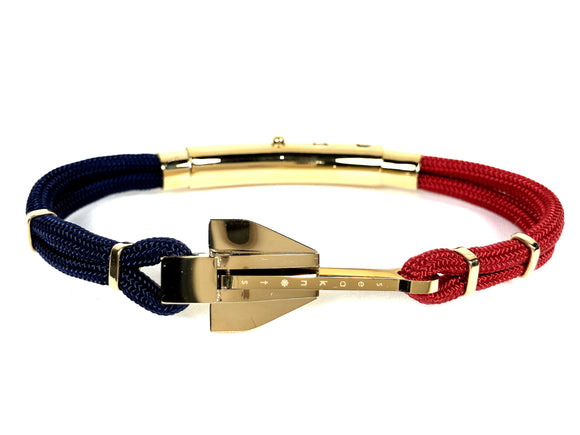 Double Cord Navy / Red w SS Danforth Anchor Gold