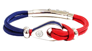 Double Cord in Navy / Red with SS Pulley & Beads Silver