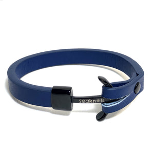 Blue Leather Bracelet with Black Anchor